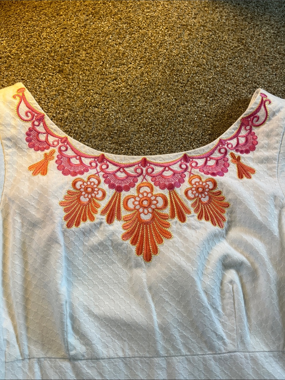 Lilly Pulitzer Textured Cream Pink Coral Yellow Embroidered “Allura” Dress sz12 - Picture 3 of 11